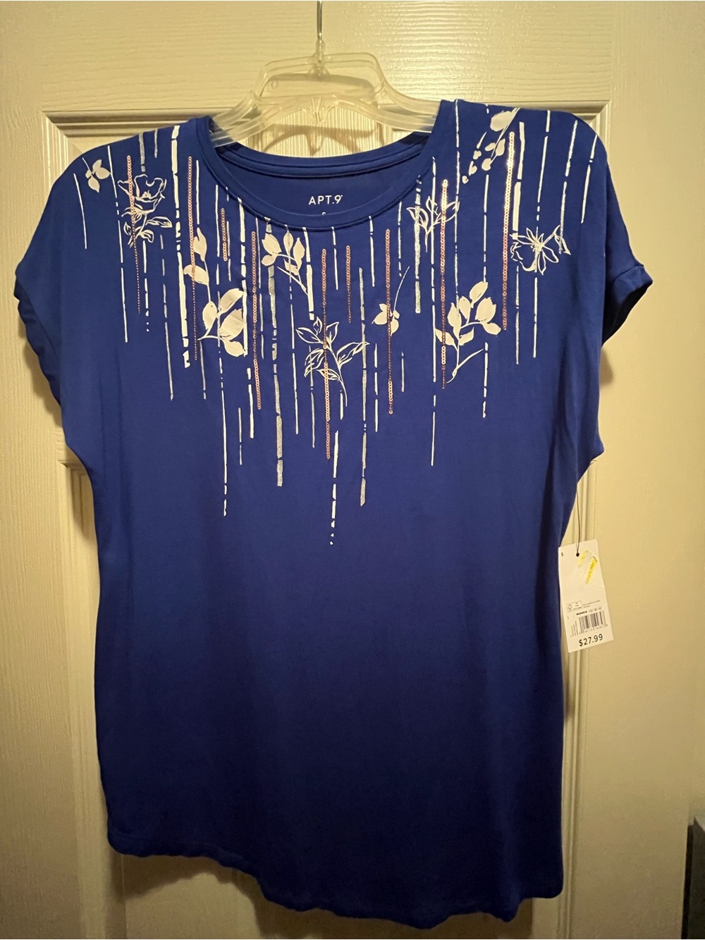 Apt. 9 Royal Blue Floral Stripe Short Sleeve Top
